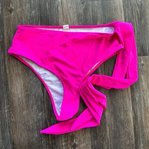 Women's Hot Pink High-Waisted Bikini Bottoms with Adjustable Side Tie - Size M